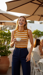 Kurzes Damen-Tanktop mit Rippstrick und maritimen Streifen 2