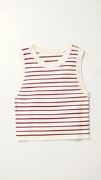 Kurzes Damen-Tanktop mit Rippstrick und maritimen Streifen 6