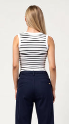Kurzes Damen-Tanktop mit Rippstrick und maritimen Streifen 8
